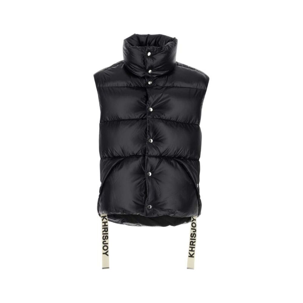 Khrisjoy Men Black Nylon Sleeveless Puff Shiny Down Jacket